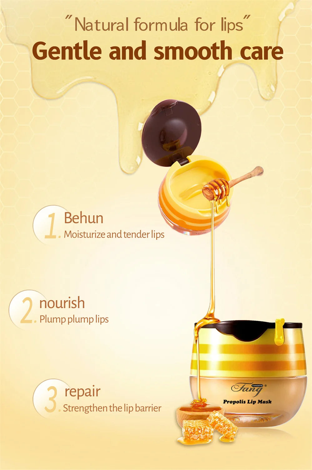 Honey Propolis Lip Balm & Lip Mask Set – Moisturizing Honey Pot with Applicator Stick, Ideal Valentine’s Day Gift
