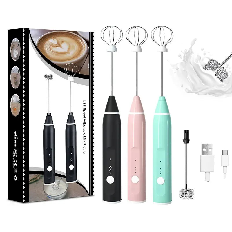 1 PC USB Rechargeable Milk Frother Portable Handheld Mixer & Egg Beater Electric Coffee Foamer, Milk Shaker & Blender