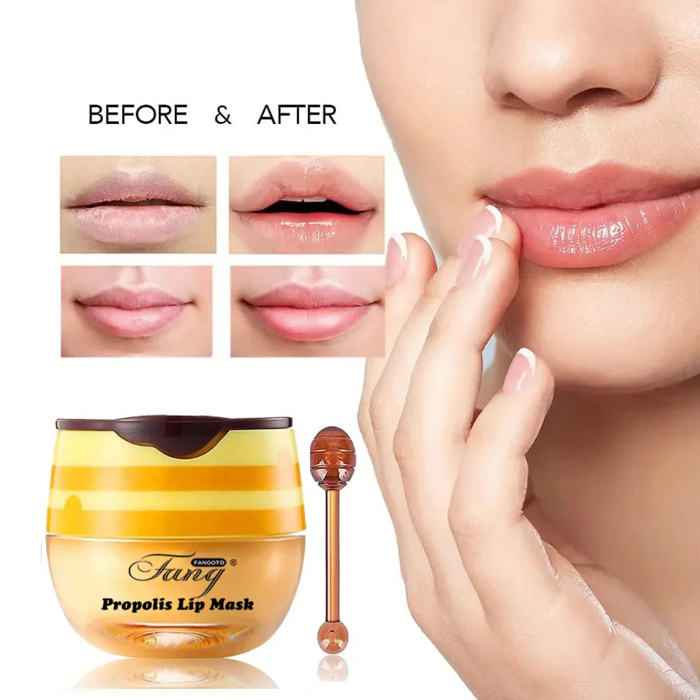 Honey Propolis Lip Balm & Lip Mask Set – Moisturizing Honey Pot with Applicator Stick, Ideal Valentine’s Day Gift