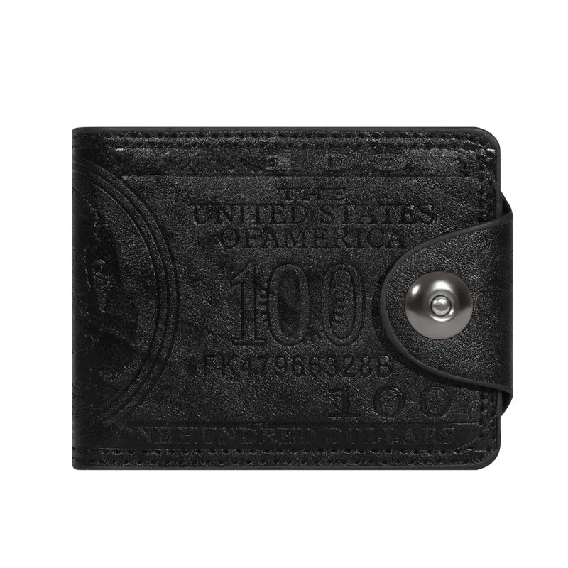 Men’s Faux Leather Wallet with 100 Dollar Bill Design – Bifold Style with Card Slots & ID Window
