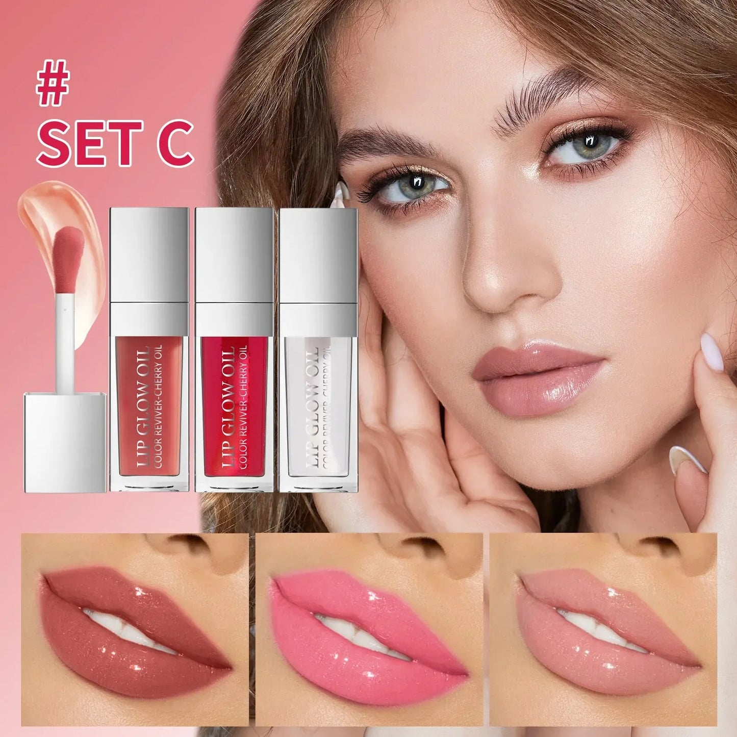 Crystal Jelly Moisturizing Lip Oil Set – Tinted Lip Glow Oil for Hydrating Shine & Natural Color, Lightweight Lip Gloss Makeup Kit