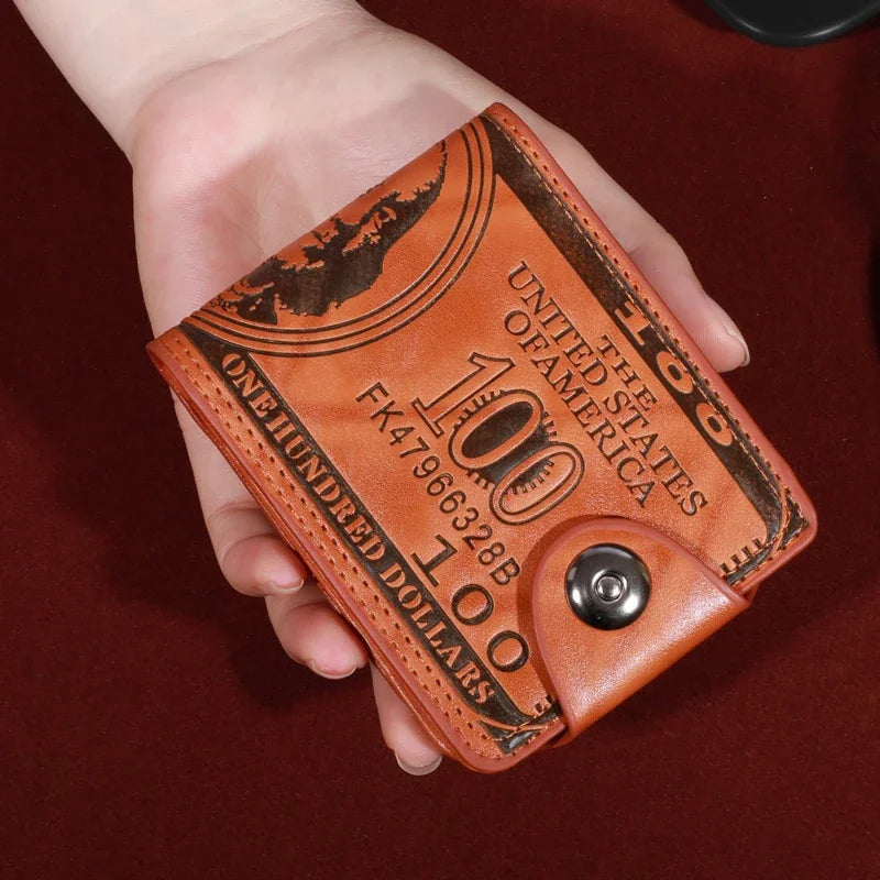 Men’s Faux Leather Wallet with 100 Dollar Bill Design – Bifold Style with Card Slots & ID Window