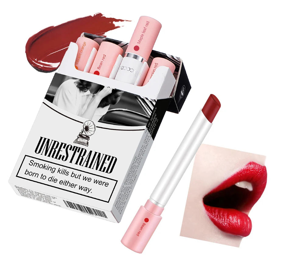 4-Piece Cigarette Lipstick Set – Matte Velvet Finish, Waterproof & Smudge-Proof Lip Gloss for Bold, Lasting Color