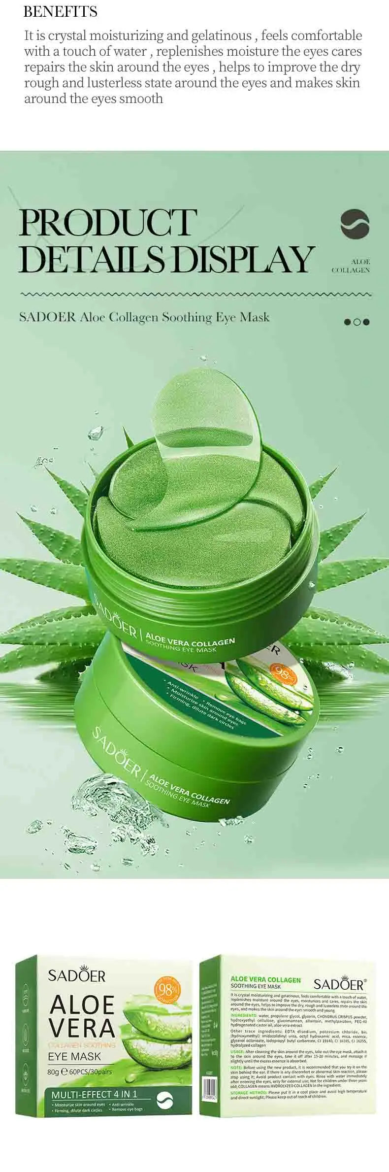 Aloe Vera Eye Masks – Hydrating & Soothing with Rich Aloe Vera Essence, Perfect for Winter & Spring Skincare, Great as a New Year Gift