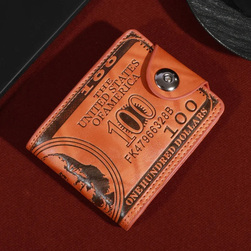 Men’s Faux Leather Wallet with 100 Dollar Bill Design – Bifold Style with Card Slots & ID Window