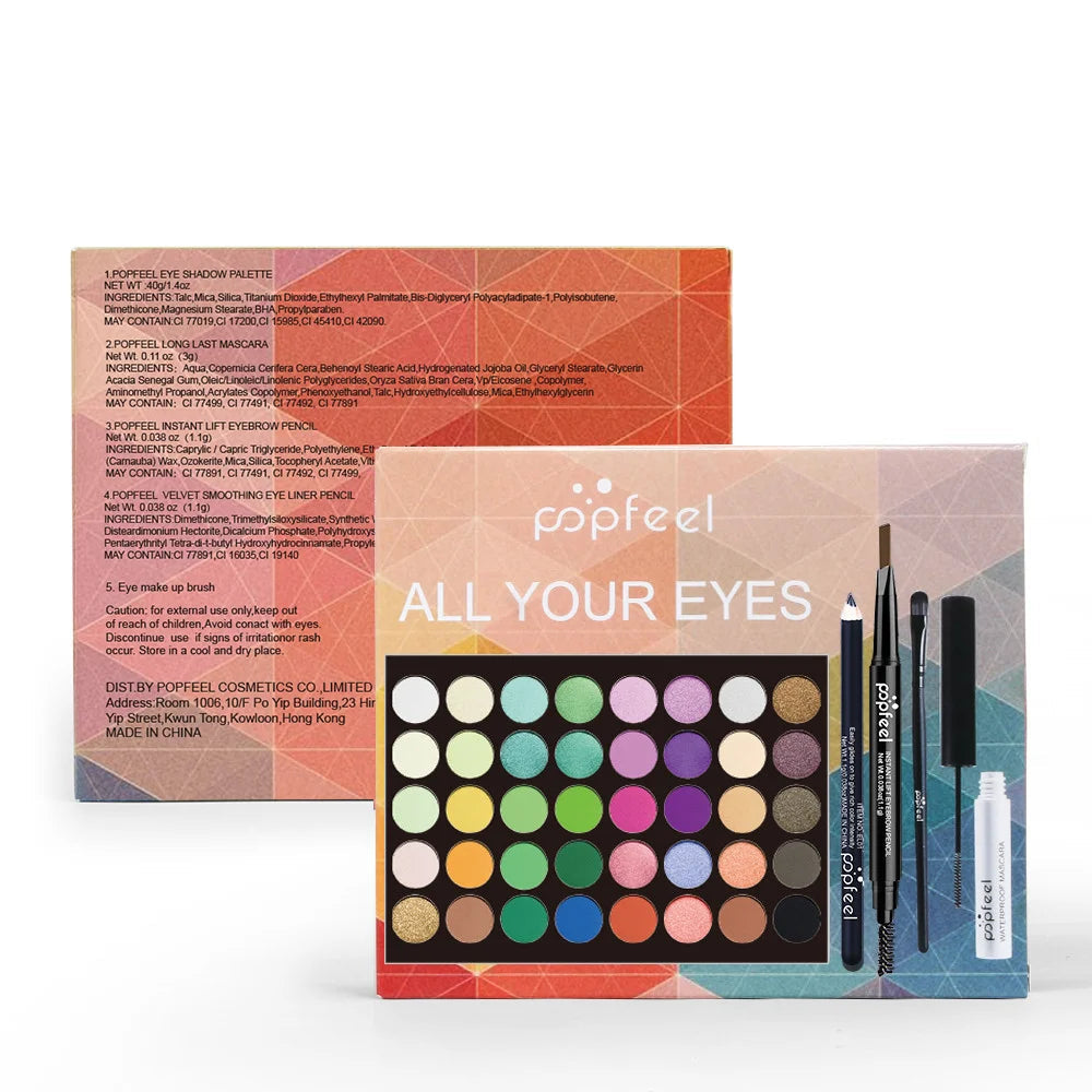 POPFEEL Eye Makeup Starter Kit – Budget-Friendly Beauty Set with Eyeshadow Palette, Eyeliner, Mascara & Brow Pencil – Perfect Gift for Makeup Lovers