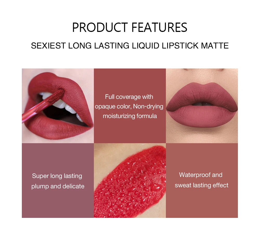 6-Pieces Non-Stick Liquid Lipstick Gift Set – Long-Lasting Matte Lip Gloss – Fade-Resistant, Smooth Finish