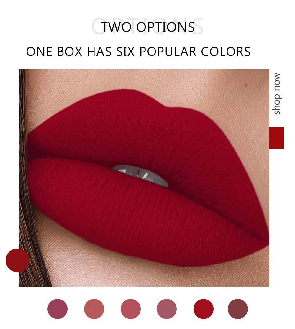 6-Pieces Non-Stick Liquid Lipstick Gift Set – Long-Lasting Matte Lip Gloss – Fade-Resistant, Smooth Finish