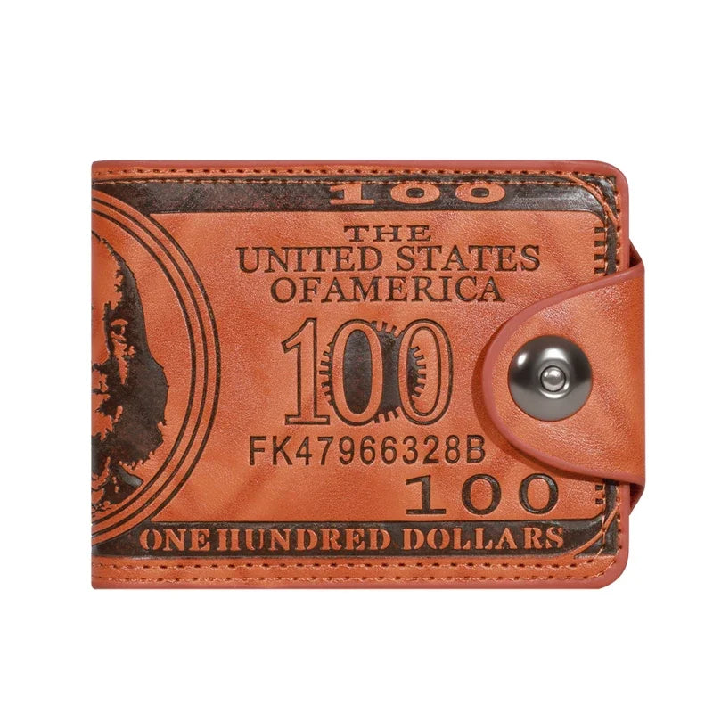 Men’s Faux Leather Wallet with 100 Dollar Bill Design – Bifold Style with Card Slots & ID Window