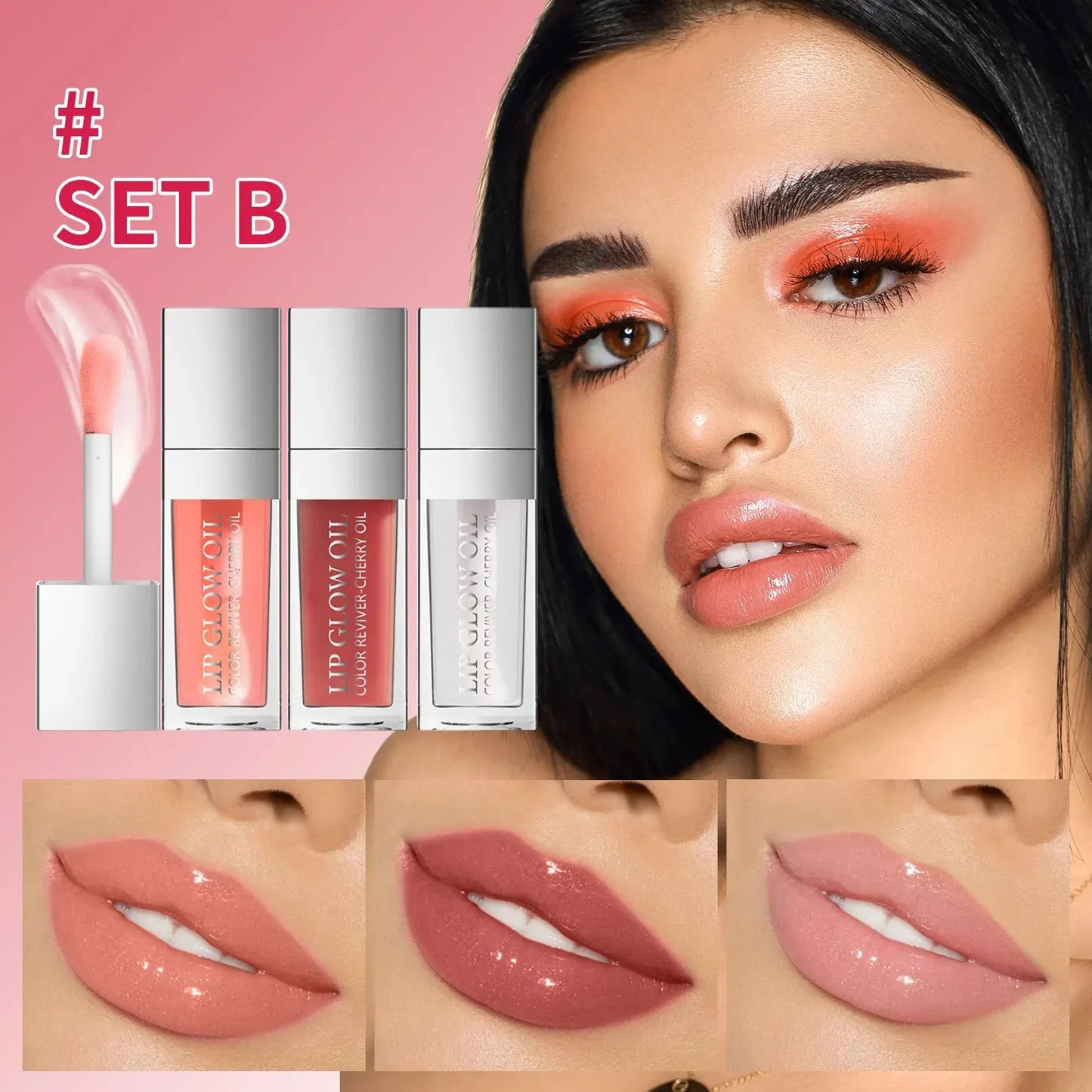 Crystal Jelly Moisturizing Lip Oil Set – Tinted Lip Glow Oil for Hydrating Shine & Natural Color, Lightweight Lip Gloss Makeup Kit