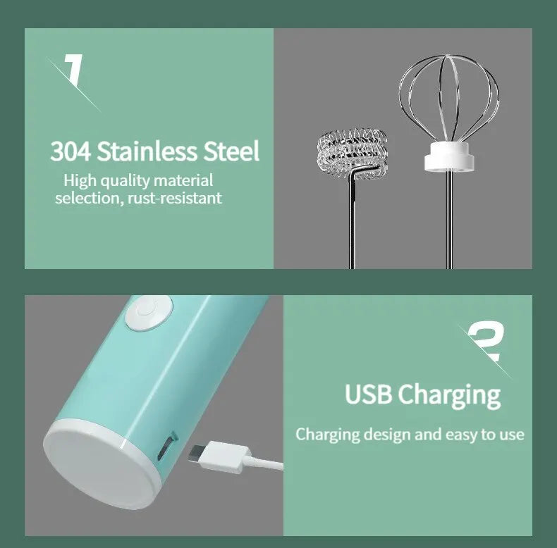 1 PC USB Rechargeable Milk Frother Portable Handheld Mixer & Egg Beater Electric Coffee Foamer, Milk Shaker & Blender