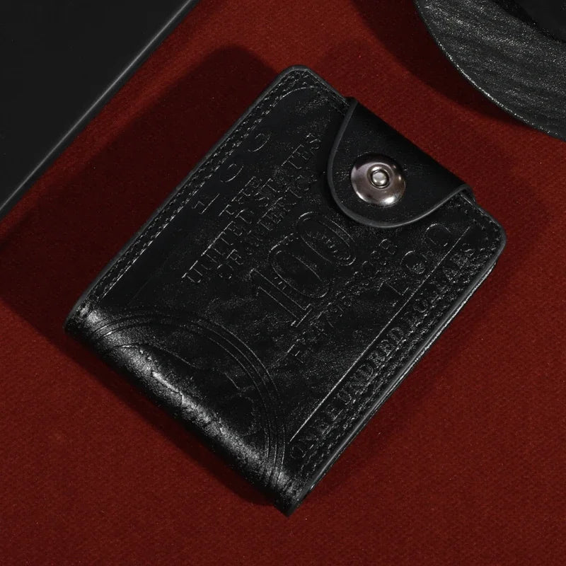 Men’s Faux Leather Wallet with 100 Dollar Bill Design – Bifold Style with Card Slots & ID Window