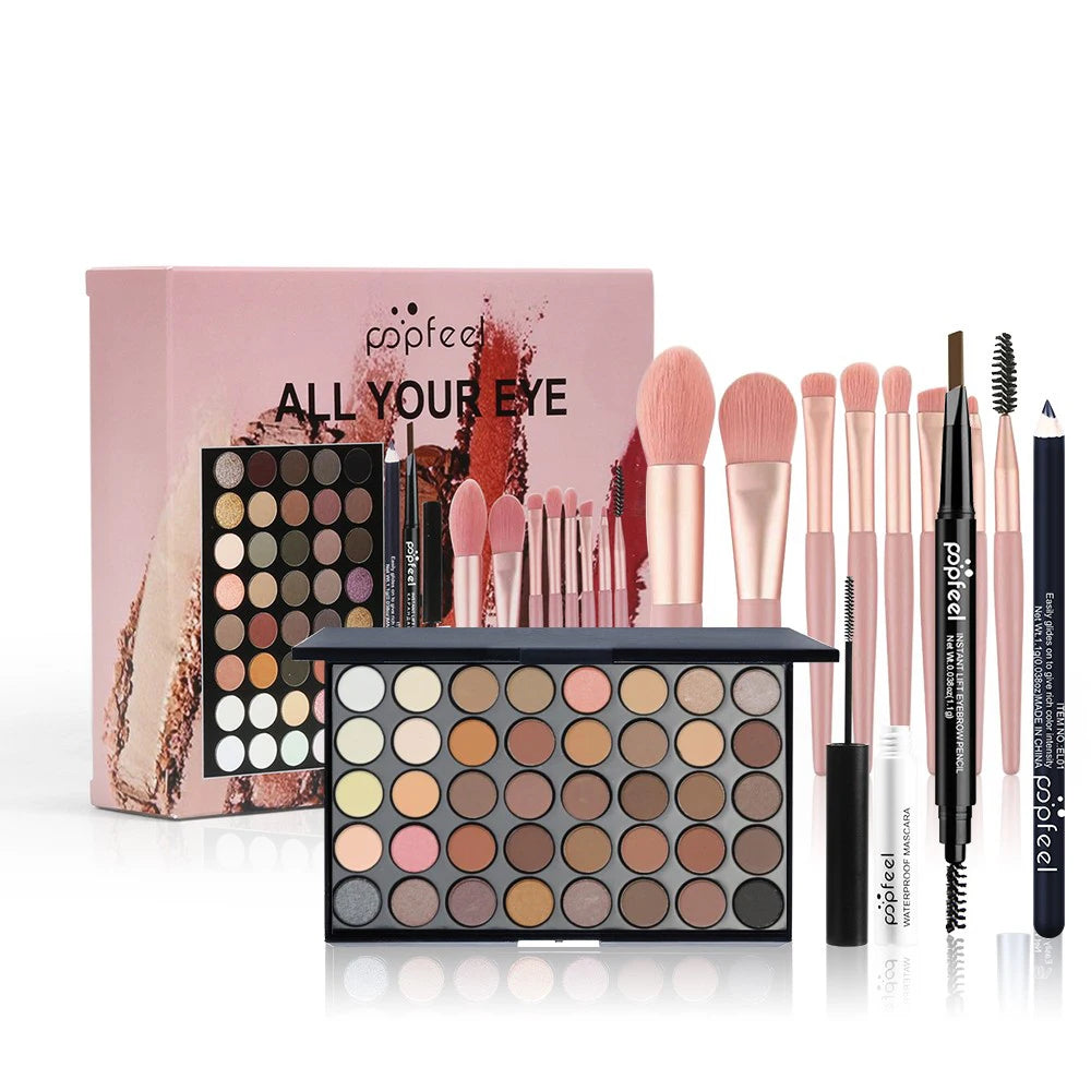 POPFEEL Professional Eye Makeup Gift Set – All-in-One Eye Kit with Eyeshadow Palette Eyeliner, Brow Pencil & Mascara