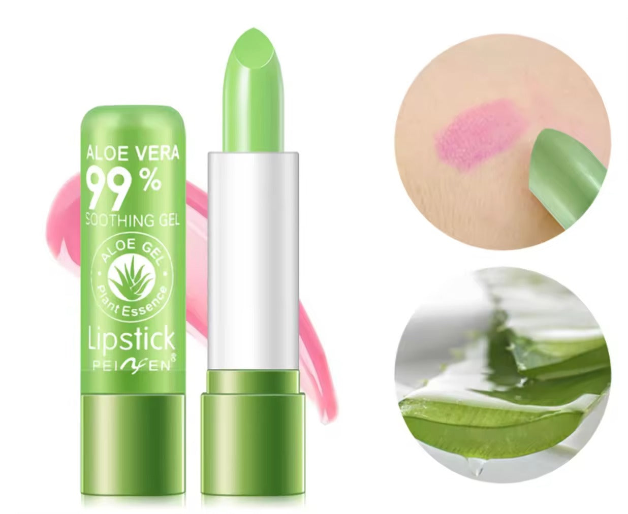 Color-Changing Aloe Lipstick – Long-Lasting, Moisturizing Green-to-Pink Magic Lipstick