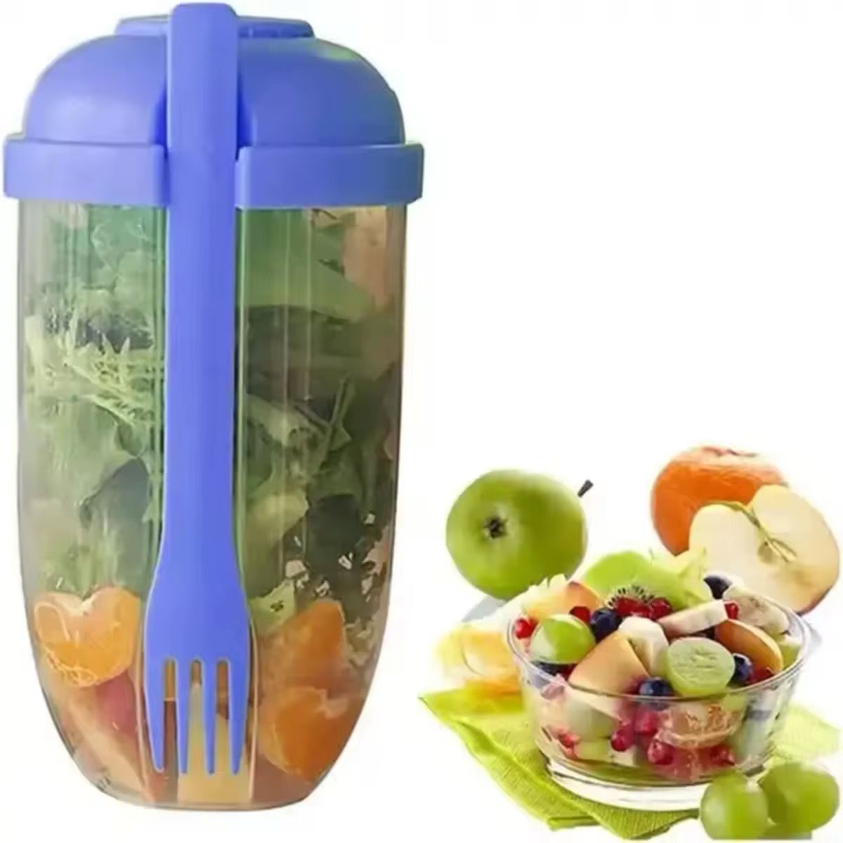 3 in 1 Salad Shaker Container, Cup and Fork – 1000ml Portable Salad Container with Dressing Compartment – Perfect for Lunch, Picnics & Back-to-School Meals
