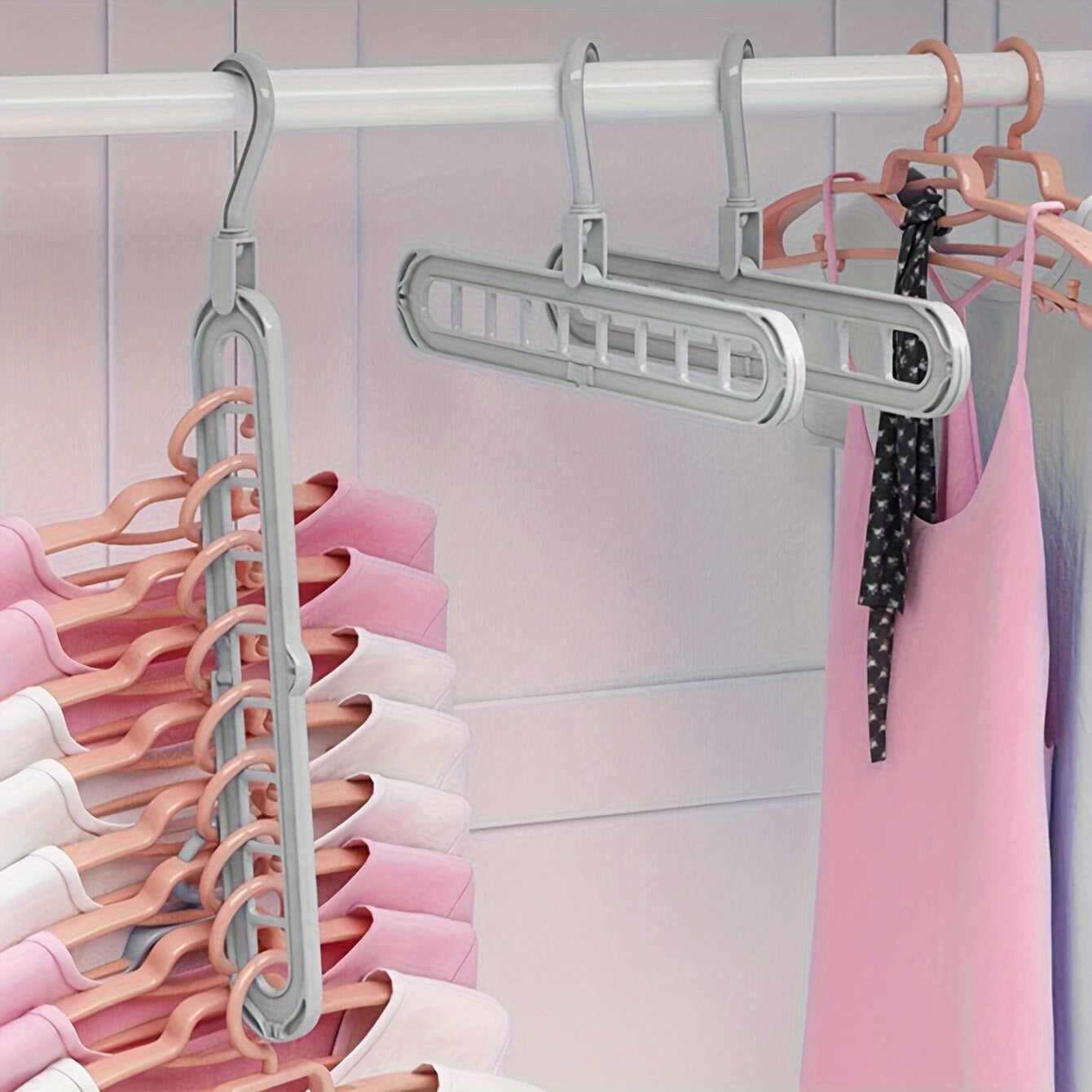 3Pcs Space-Saving Multi-Position 9-Hole Folding Plastic Hangers – Closet & Wardrobe Organizer with Unfinished Finish