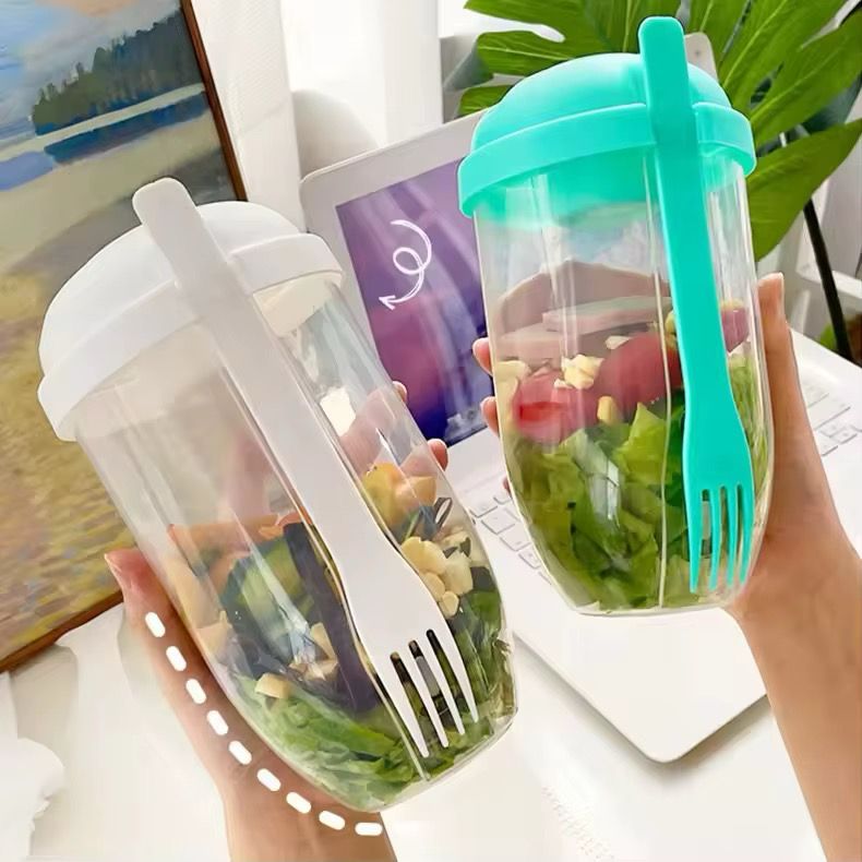 3 in 1 Salad Shaker Container, Cup and Fork – 1000ml Portable Salad Container with Dressing Compartment – Perfect for Lunch, Picnics & Back-to-School Meals