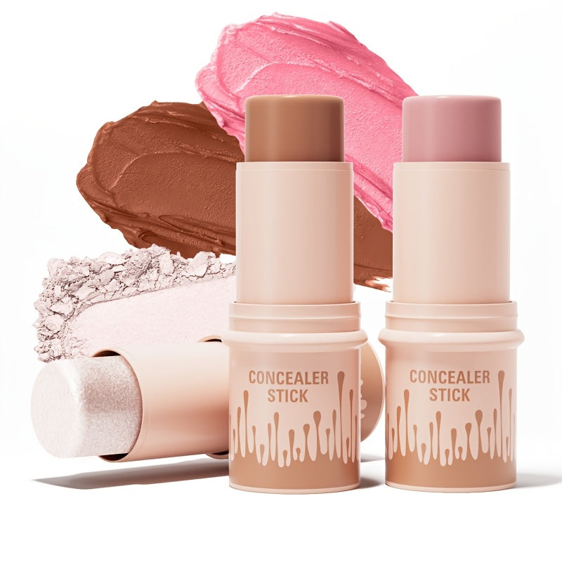 3pcs Concealer Stick Set with Makeup Brush – Highlighter, Bronzer & Blush for Easy Sculpting & Natural Glow, Waterproof Gift Set