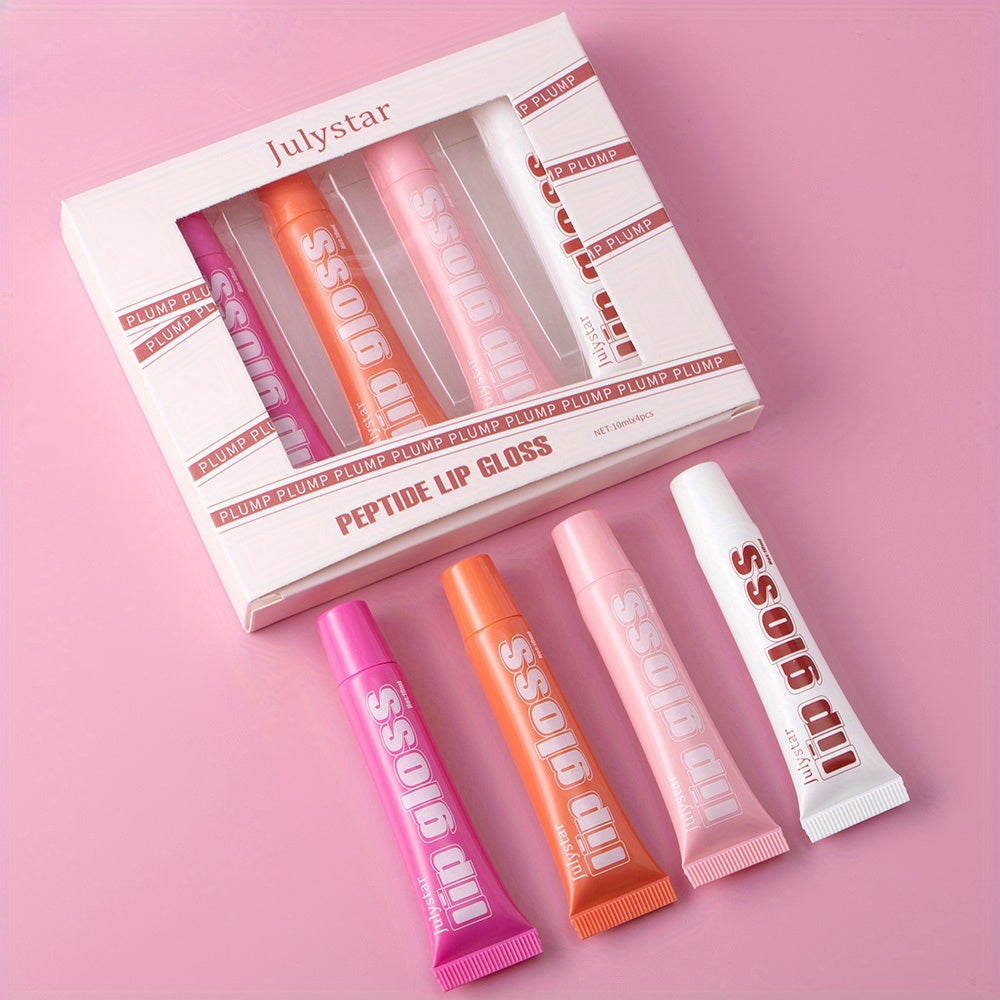 4pcs Lip Gloss Set – 8 Fruity Flavors, Hydrating & Non-Sticky, Long-Lasting Shine for Smooth, Glossy Lips