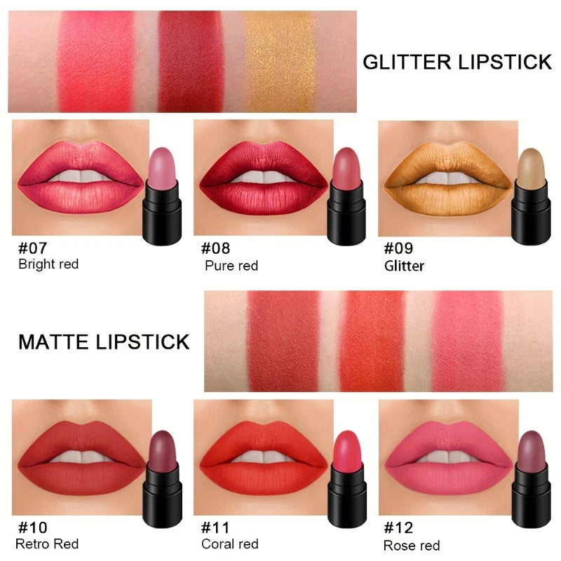 12-Color Eyeshadow Stick Set – Long-Lasting Cream Sticks with Glitter & Matte Finishes in Black, Gray & Mixed Shades