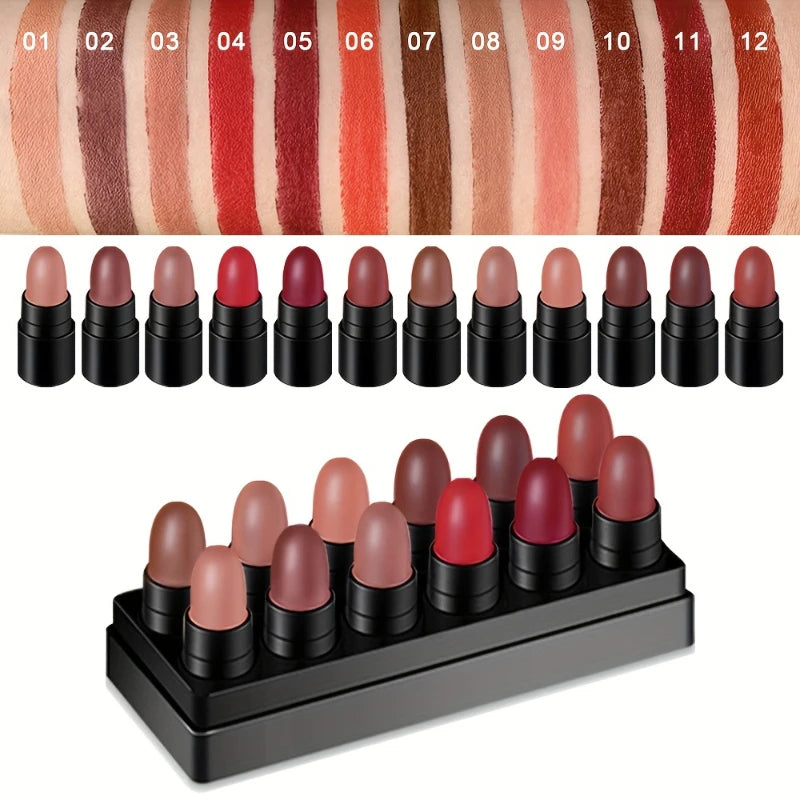 12-Color Eyeshadow Stick Set – Long-Lasting Cream Sticks with Glitter & Matte Finishes in Black, Gray & Mixed Shades