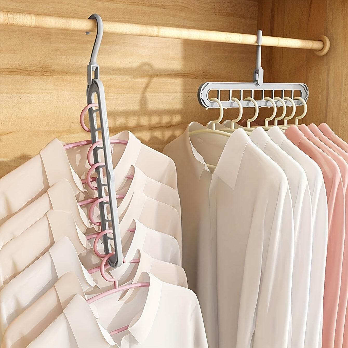 3Pcs Space-Saving Multi-Position 9-Hole Folding Plastic Hangers – Closet & Wardrobe Organizer with Unfinished Finish