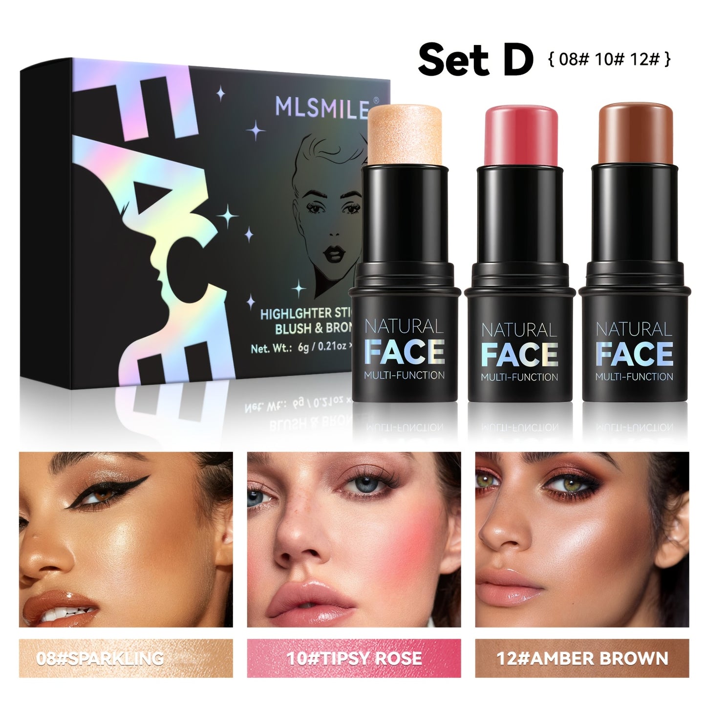 Waterproof Contour Stick Trio – Multi-Use Highlight, Concealer & Contour for Natural Definition