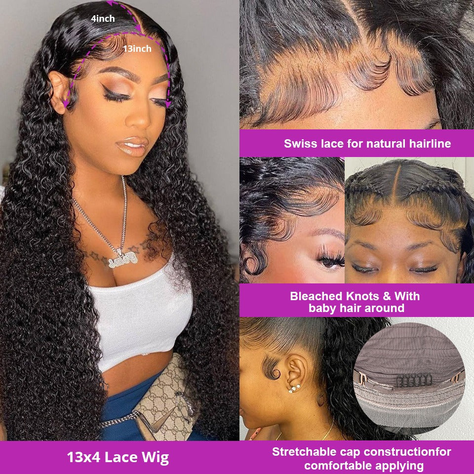 13x4 HD Transparent Lace Front Jerry Curl Human Hair Wigs 200% Density