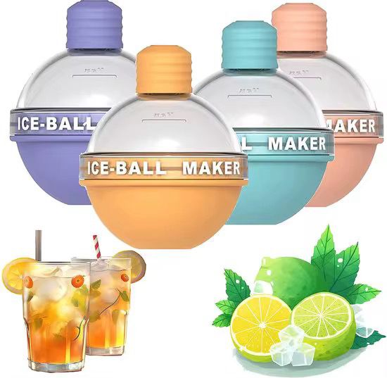 Set of 4 Silicone Ice Ball Molds – 2.5-Inch Round Ice Sphere Molds for Whiskey & Cocktails Reusable Kitchen Bar Accessories