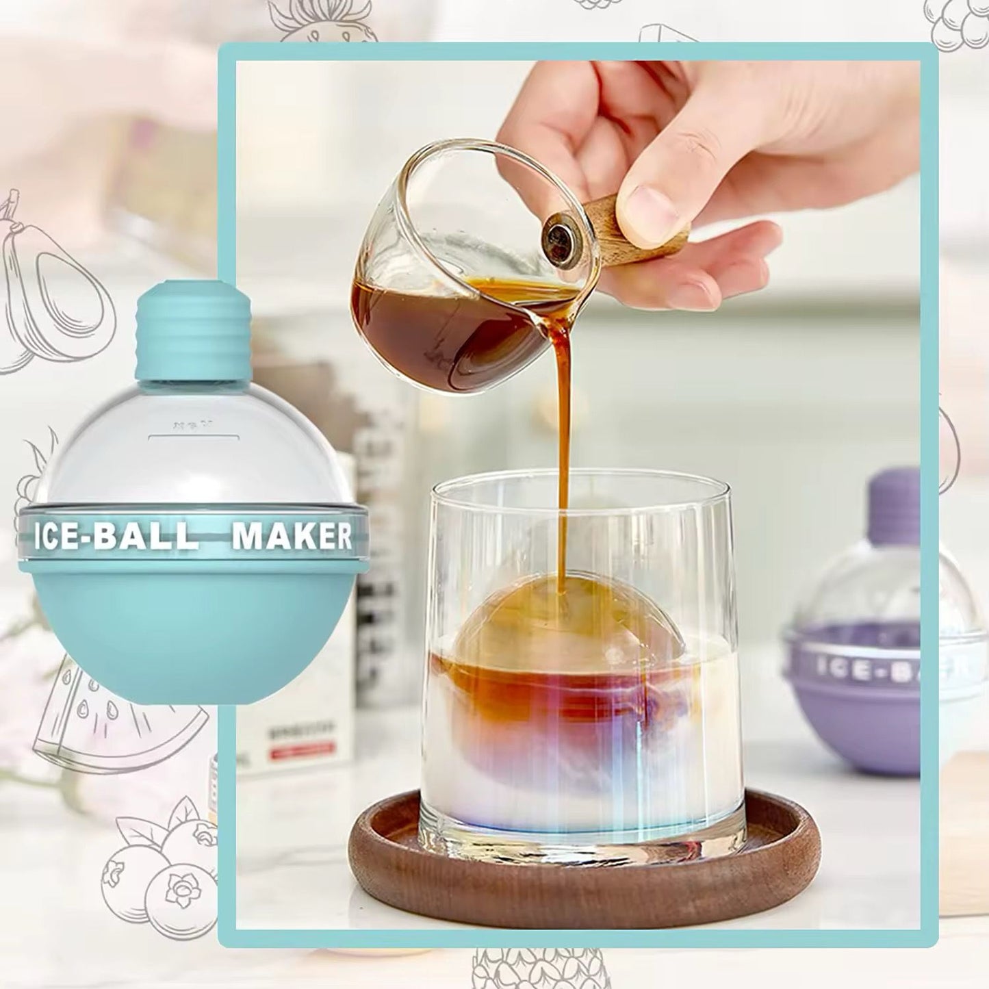 Set of 4 Silicone Ice Ball Molds – 2.5-Inch Round Ice Sphere Molds for Whiskey & Cocktails Reusable Kitchen Bar Accessories