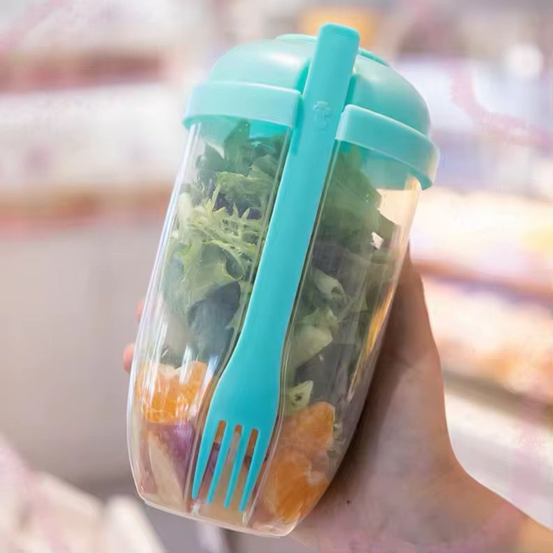 3 in 1 Salad Shaker Container, Cup and Fork – 1000ml Portable Salad Container with Dressing Compartment – Perfect for Lunch, Picnics & Back-to-School Meals