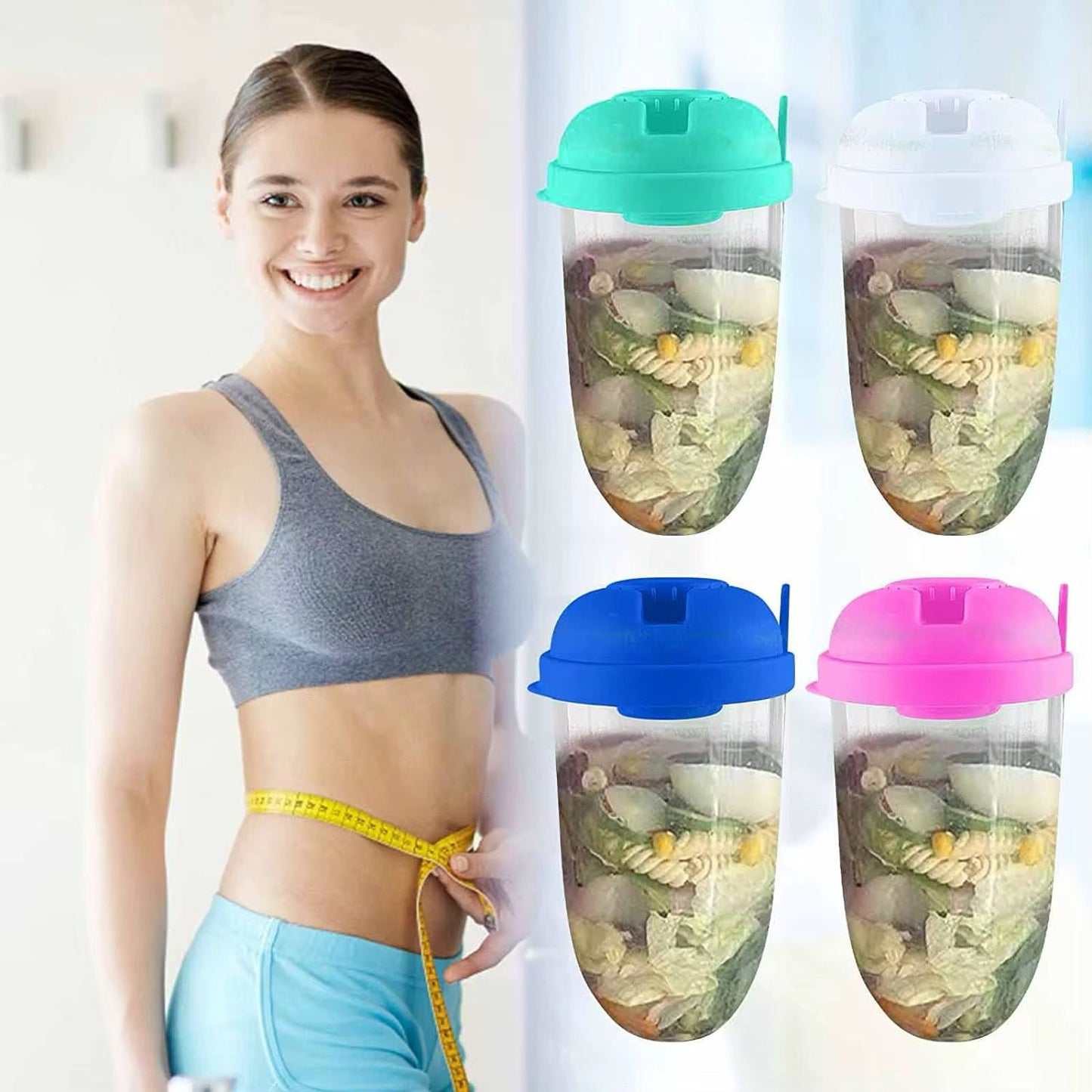 3 in 1 Salad Shaker Container, Cup and Fork – 1000ml Portable Salad Container with Dressing Compartment – Perfect for Lunch, Picnics & Back-to-School Meals