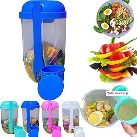 3 in 1 Salad Shaker Container, Cup and Fork – 1000ml Portable Salad Container with Dressing Compartment – Perfect for Lunch, Picnics & Back-to-School Meals