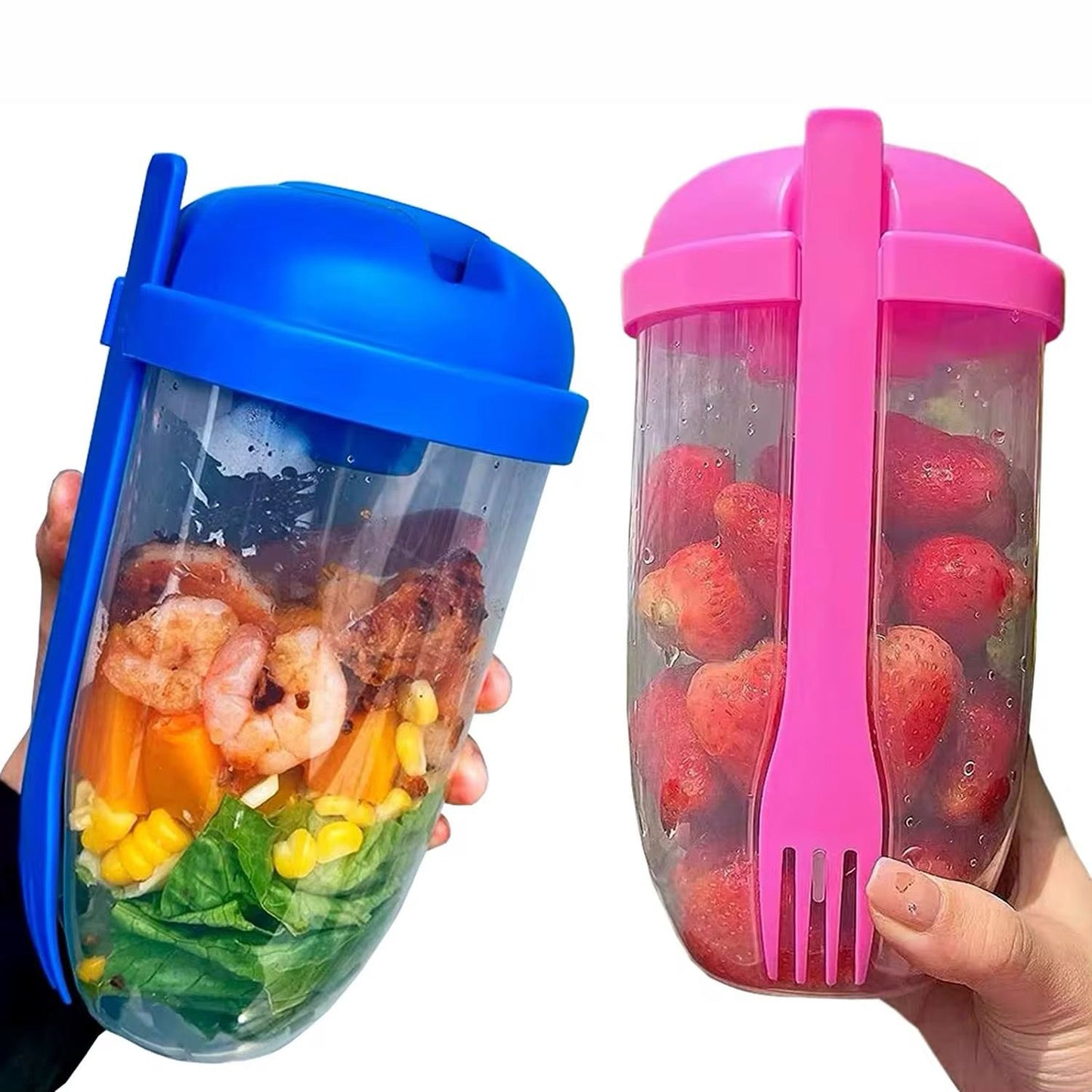 3 in 1 Salad Shaker Container, Cup and Fork – 1000ml Portable Salad Container with Dressing Compartment – Perfect for Lunch, Picnics & Back-to-School Meals