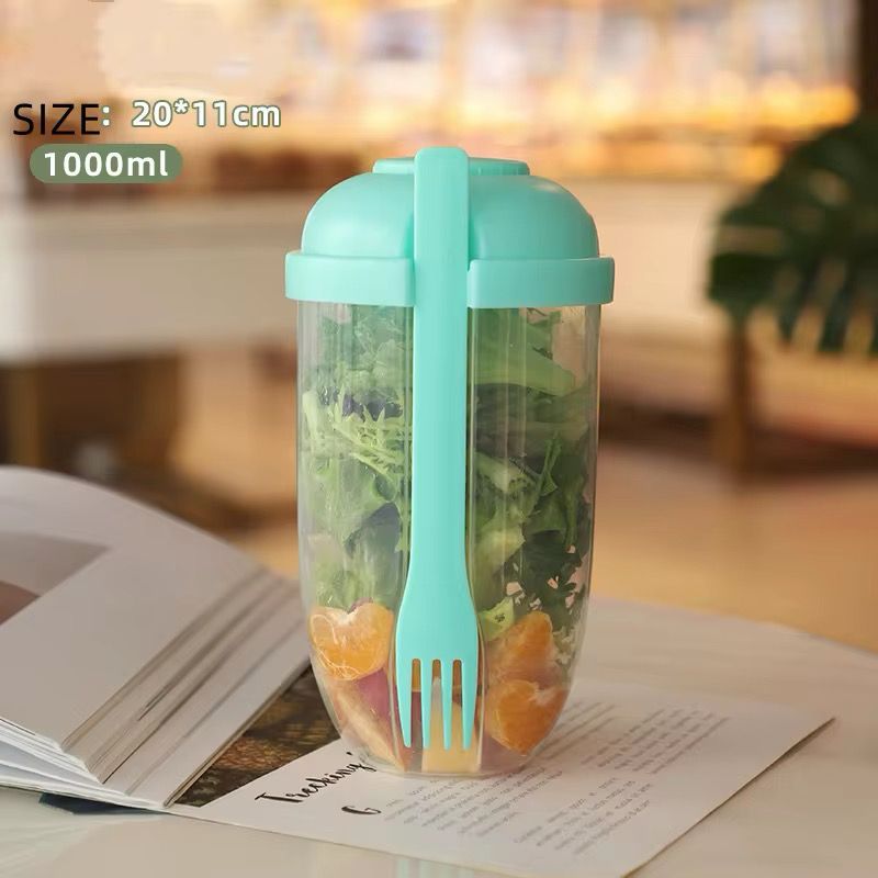 3 in 1 Salad Shaker Container, Cup and Fork – 1000ml Portable Salad Container with Dressing Compartment – Perfect for Lunch, Picnics & Back-to-School Meals
