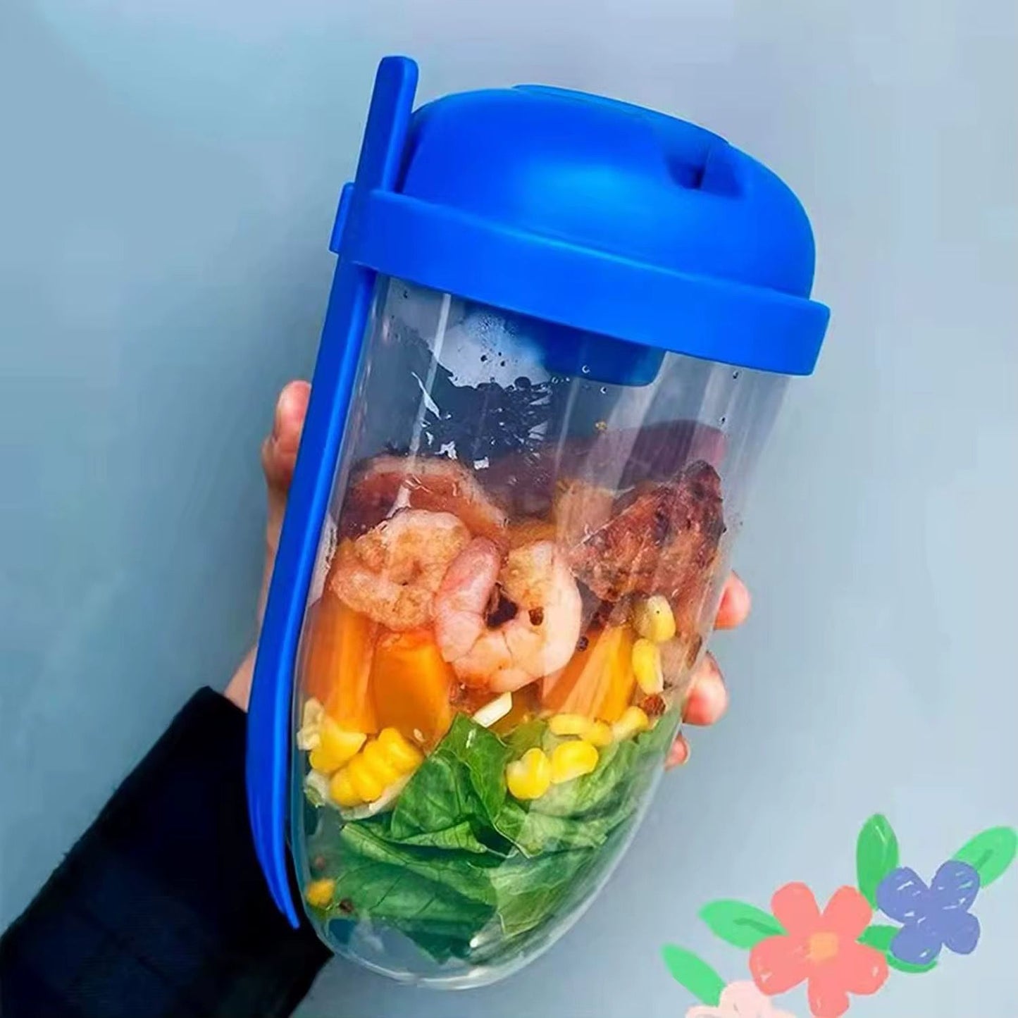 3 in 1 Salad Shaker Container, Cup and Fork – 1000ml Portable Salad Container with Dressing Compartment – Perfect for Lunch, Picnics & Back-to-School Meals