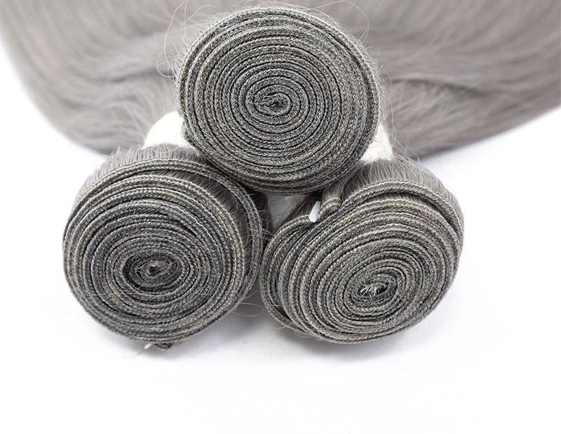 Gray 10A Grade Silver #1B/ Silver Straight 3/4 BUNDLES with CLOSURES & FRONTALS