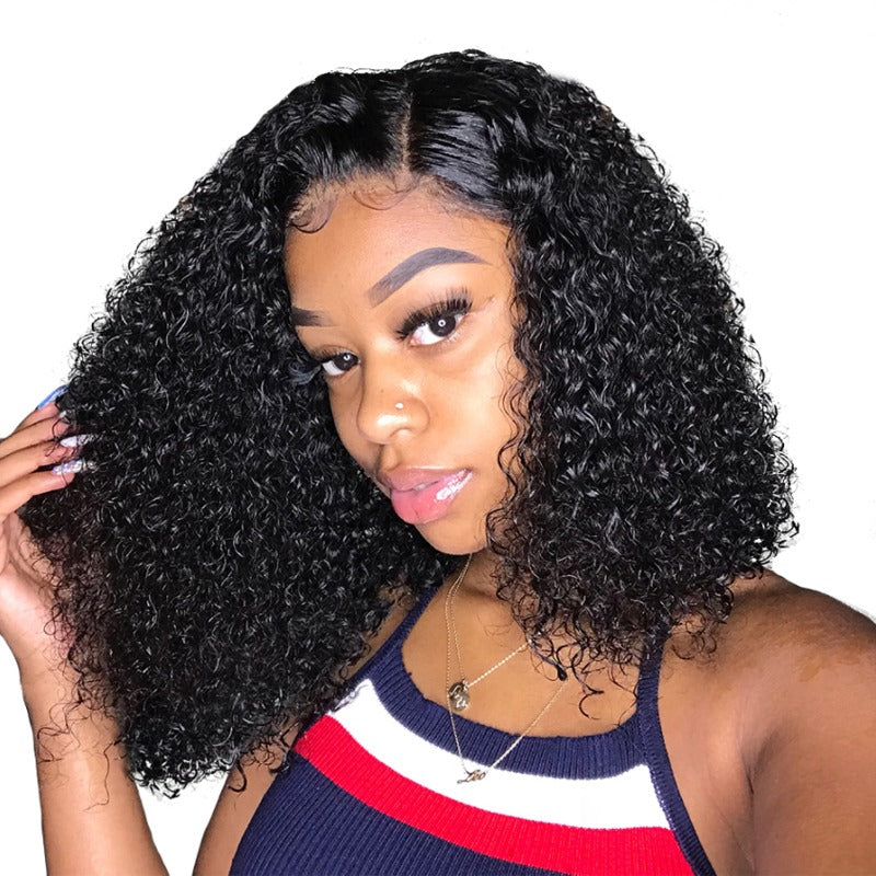 180% Density Jerry Curl 4x4 Short Bob 13x4 Lace Front Human Hair Wig