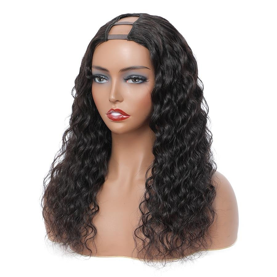 U Part Wig Water Wave Human Hair Wigs For Black Women Brazilian Remy H
