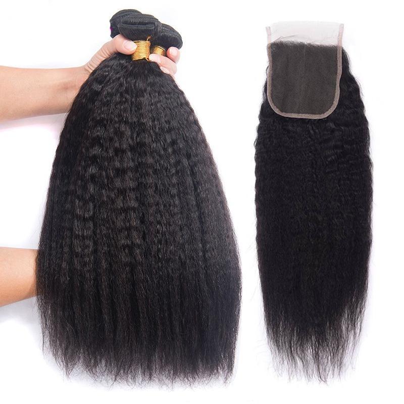 10A Grade 3/4 Kinky Straight Bundles With 4x4 Closures and 13x4 Fronta