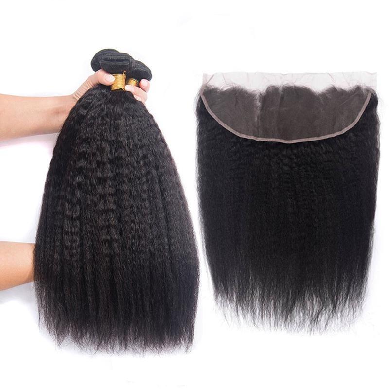 BeuMax 10A Grade 3/4 Kinky Straight bundles with 13x4 Frontal