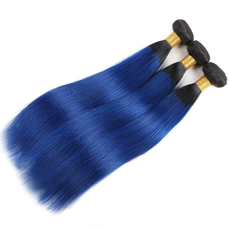 1b blue straight human hair bundles
