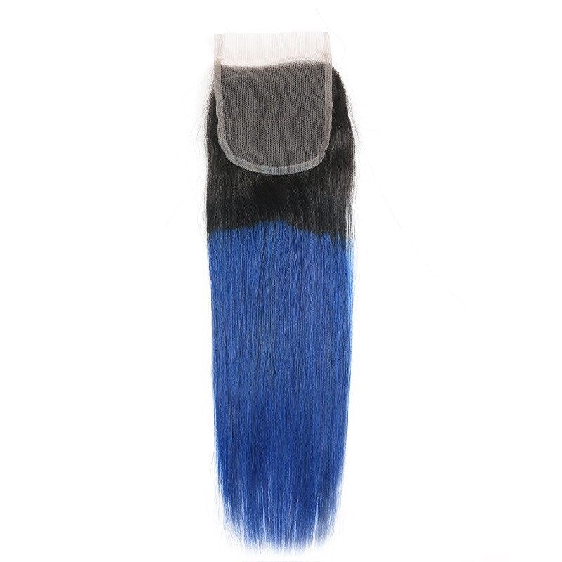 1b blue straight human hair closure