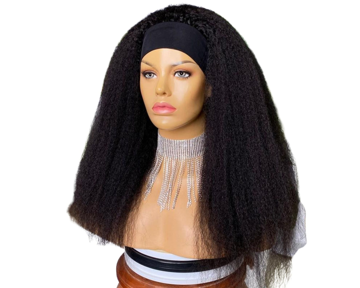 Headband Wig Kinky Straight Human Hair Scarf Wig No GLUE Easy Wear