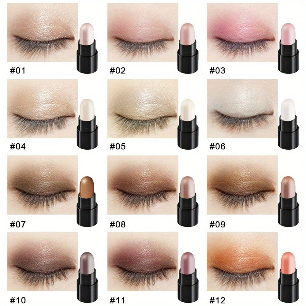 12-Color Waterproof Eyeshadow Stick Set – Shimmer, Glitter & Highlighter Pens