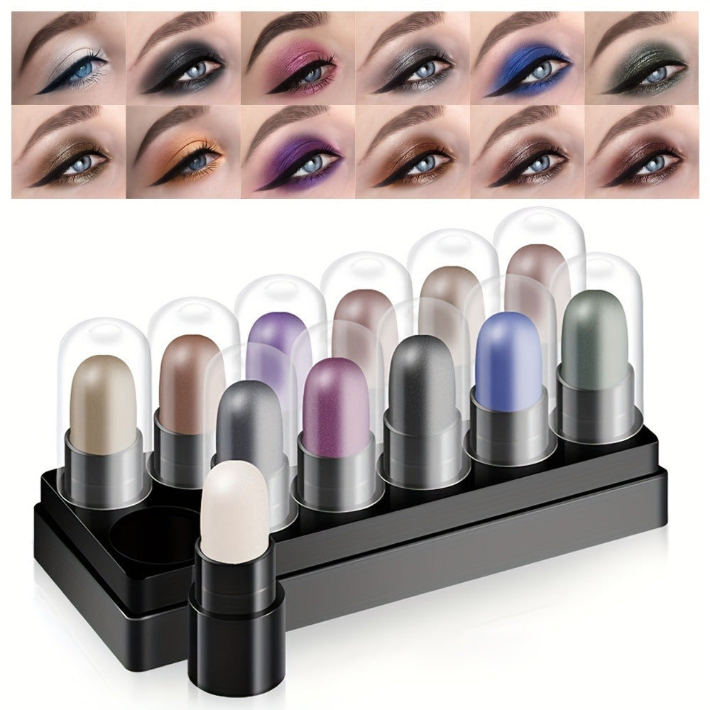 12-Color Waterproof Eyeshadow Stick Set – Shimmer, Glitter & Highlighter Pens