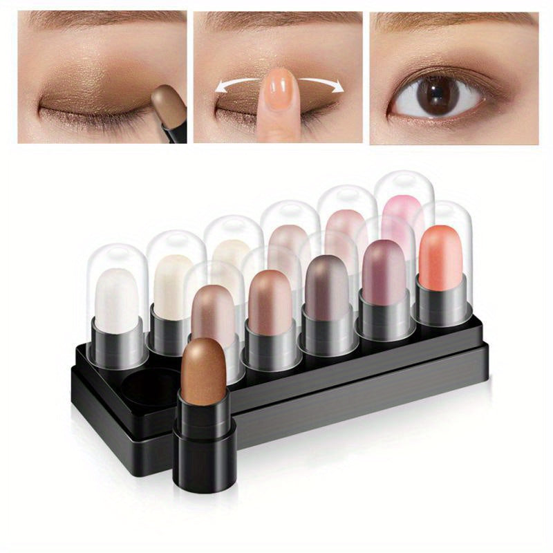 12-Color Waterproof Eyeshadow Stick Set – Shimmer, Glitter & Highlighter Pens