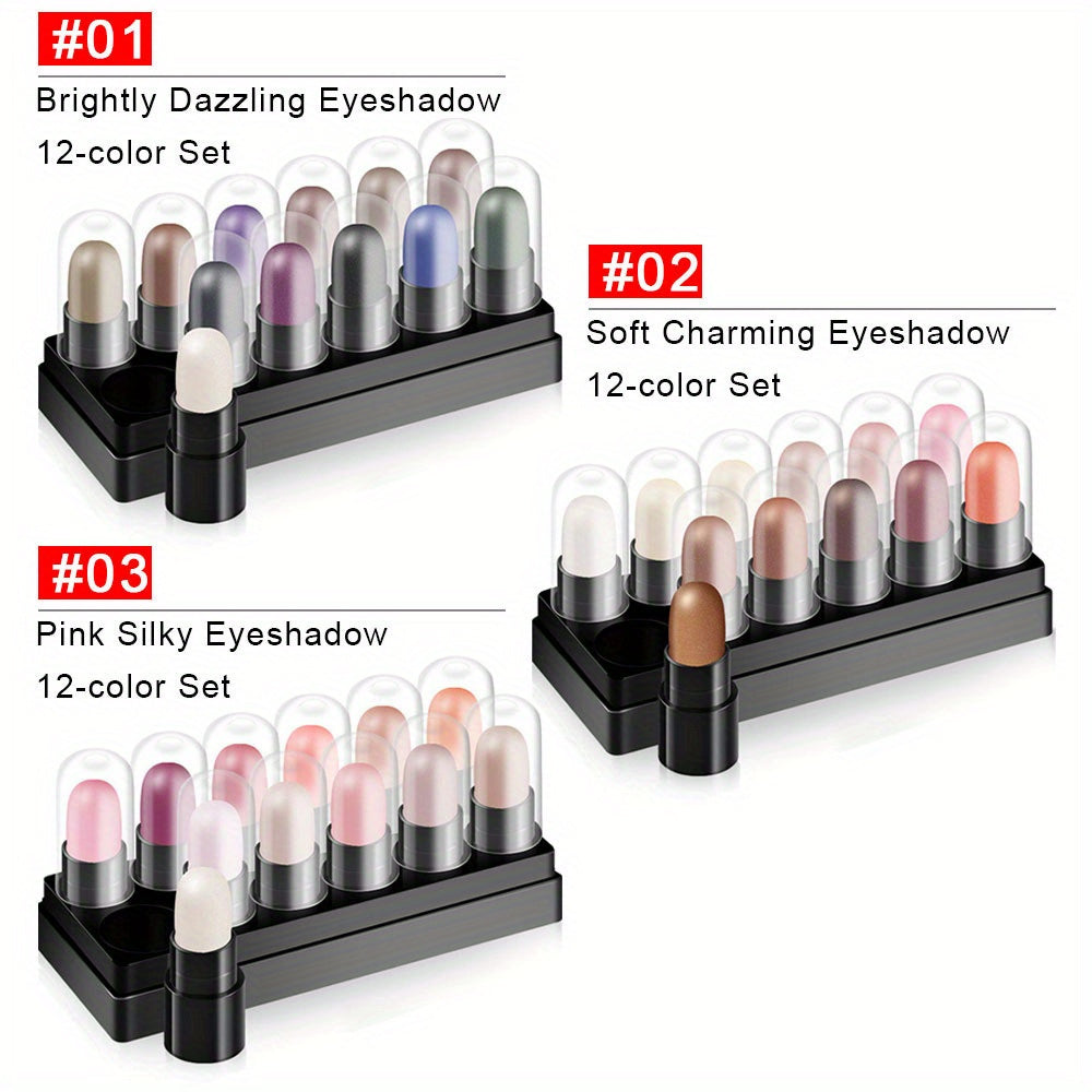 12-Color Waterproof Eyeshadow Stick Set – Shimmer, Glitter & Highlighter Pens