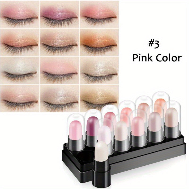 12-Color Waterproof Eyeshadow Stick Set – Shimmer, Glitter & Highlighter Pens