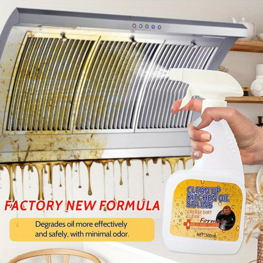 Kitchen Heavy-Duty Oil Stain Remover 500ml Deep Cleaning Spray with Lemon Scent No-Residue Formula for Stoves, Ovens, Utensils & Appliances